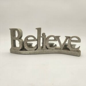 Yankee Candle Believe 3 Tea Light Holder Glitter Silver Tea Lights Included‎